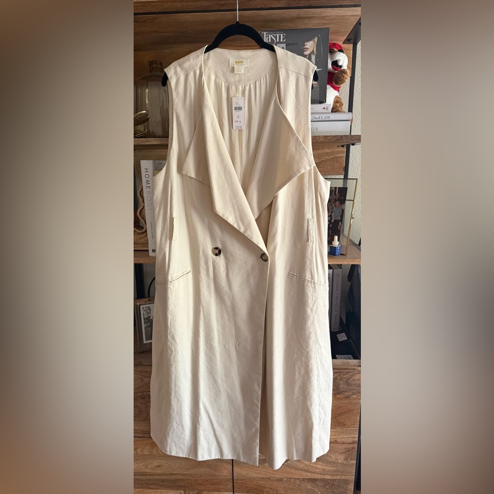 Anthropologie Cream Sleeveless Trench